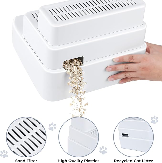 Adjustable 3 Steps Litter Box Ramp, Cat Ramp for Litter Box with Litter Trapper, Litter Box Step for Small & Elderly Cats, Fits Automatic Litter Boxes (White)