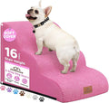 Dog Ramp and Stair for Bed 16" H-20 H,3-Step Cat Stair for Sofa and Chair,4-Step Dog Ramp for High Bed and Window,Durable Nonslip Fabric Cover for Indoor (Pink-16 H, Pet Friendly, 3)