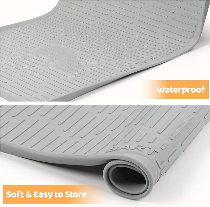 Silicone Cat & Dog Food Mat, 55" x 38" Extra Large Pet Feeding Mat for Cats and Dogs Bowl, Pet Placemat for Food and Water with Raised Edge, Waterproof, Leakproof (Grey)