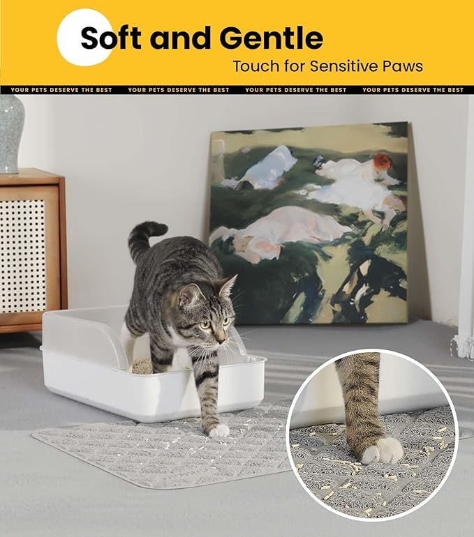 Conlun Cat Litter Mat Litter Trapping Mat, 47” x 35” Premium Durable PVC Cat Litter Box Mat with Scatter Control, Non-Slip, Less Waste Kitty Litter Mat, Soft on Kitty’s Paws, Urine Waterproof, Grey