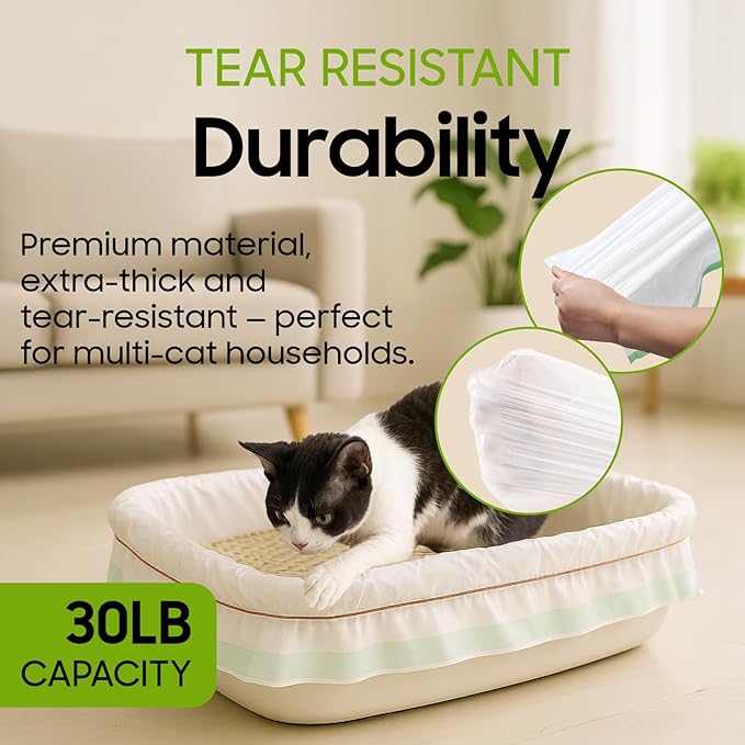 30 Pack Cat Litter Box Liners, Drawstring Large/Jumbo Cat Litter Liner Bags For Litter Box, Secure Fit With Rubber Band, Tear-free, Firm Easy Fit, Heavy Duty 36" x 16"