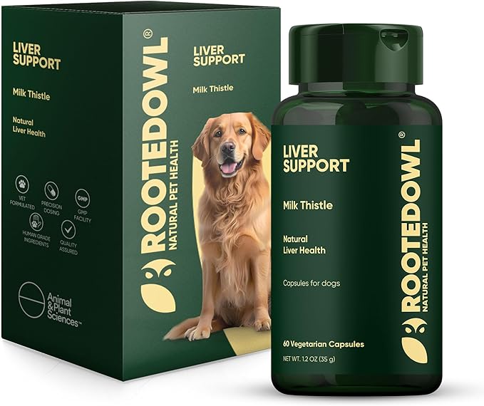 Rooted Owl Liver Support for Dogs - Natural Liver Health Supplement - Milk Thistle for Dogs - Vegetarian Capsules - 60/ct