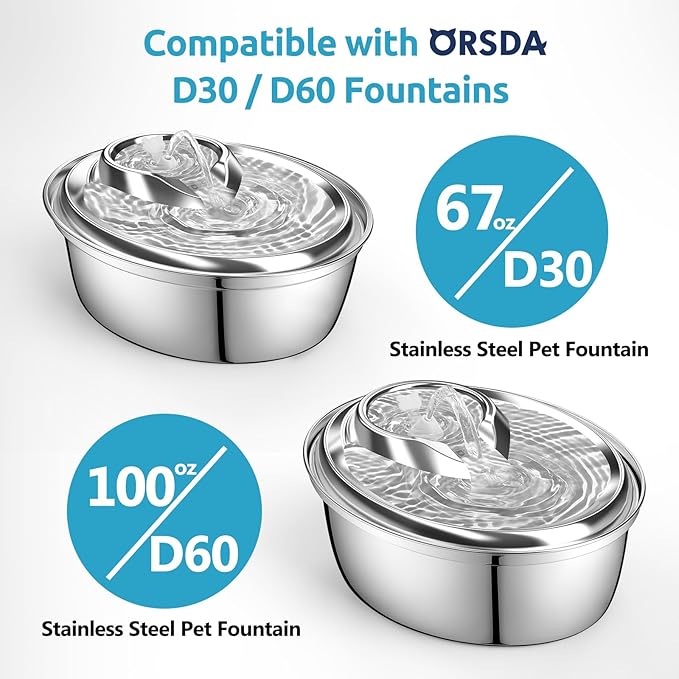 ORSDA Pet Water Fountain Replacement Pump Filters - Compatible with All ORSDA/ZeePet Stainless Steel Dog and Cat Water Fountains (6Pcs Black Pump Filters)