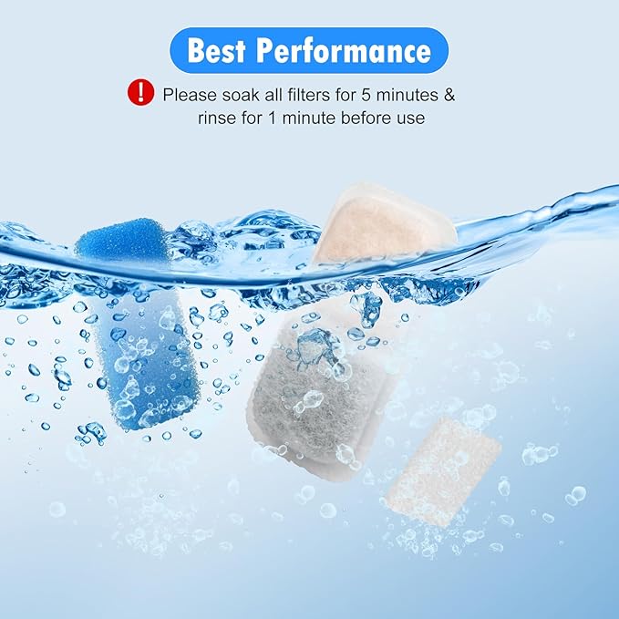 16 Sets Cat Water Fountain Filter Compatible with oneisall 67oz/2L Stainless Steel Cat Water Fountain, Activated Carbon Ion Resin Food Grade PP Cotton, Fresh and Clean