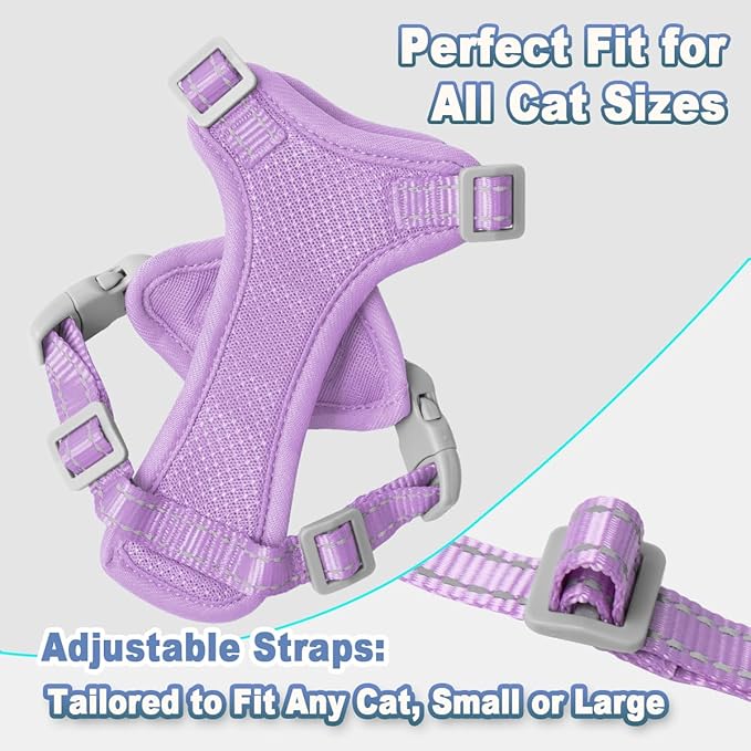 Cat Harness and Leash Set Escape Proof for Kitten Walking, Soft Adjustable Top Handle Vest Harnesses for Cats, Easy Control Breathable Reflective Small Medium Large, Violet Purple, S