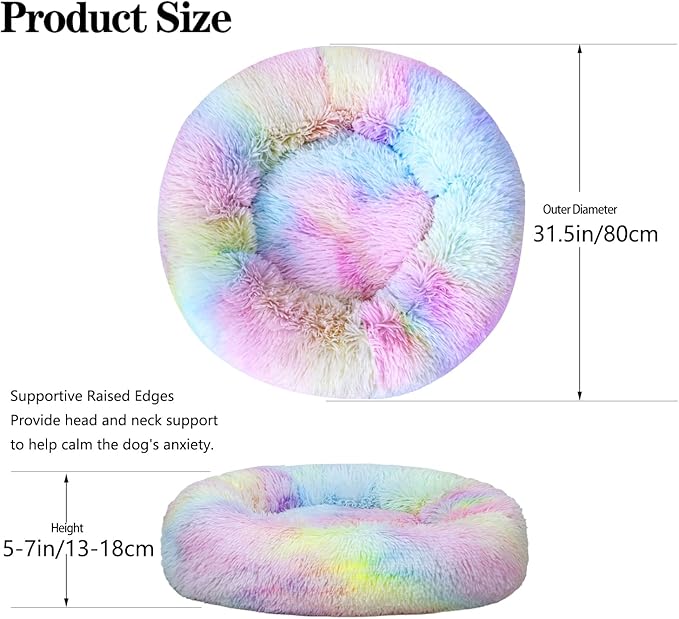 Calming Dog Bed for Medium Dogs Cats, Puppy 31'' Round Anti-Anxiety Warm Fluffy Plush Faux Fur Bed, Soft Anti-Slip Donut Washable, Cozy Medium Puppy Bed, Fits up to 50 lbs Pets