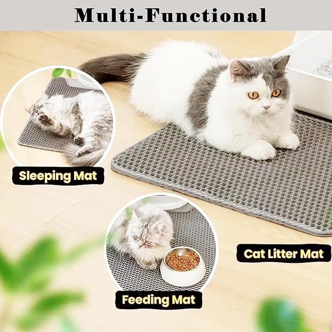 HCY&WLD Cat Litter Mat, Honeycomb Double Layer Cat Litter Trapping Mat, Waterproof Urine Proof Non-Slip, Scatter Control, Less Waste, Easier to Clean (Light Gray, 35" X 24")