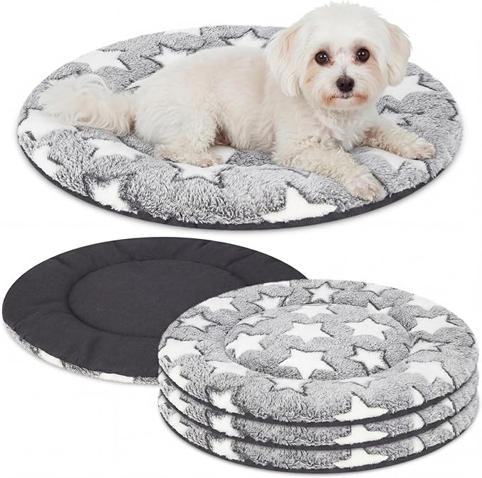 VitalCozy 4 Pcs Winter Dog Crate Pads, Ultra Soft Warm Washable Dog Cat Bed Mat for Pet Crate Comfortable Replaceable Reversible Kennel Pad for Small, Medium, Large Dogs (Dia 16 Inch,Gray)