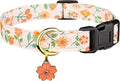 Cotton Handmade Dog Collar Cute and Distinctive Patterns Pink Sunflower with Pendant for Girl Boy Dogs Collars M