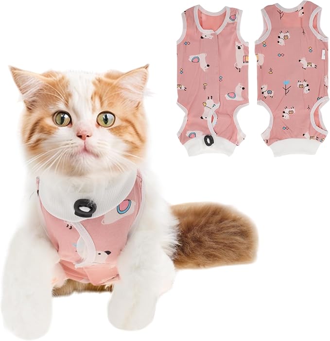 Breathable Cat Recovery Suit, Post-Surgery Cat Onesie, Prevents Licking Wounds, Size S, Pink