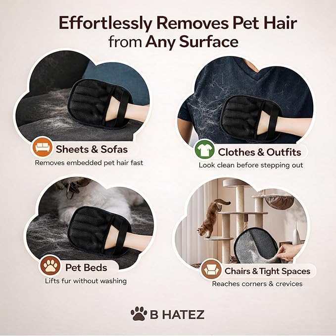 Pet Hair Removal Glove for Cats & Dogs – Upgraded Five-Finger Electrostatic Pet Hair Gloves, Reusable Magic Brush Pet Hair Remover Tool for Clothing, Laundry, Couch, Carpet & Car Seat