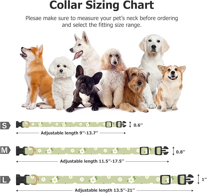 Cotton Handmade Dog Collar Cute and Distinctive Patterns Green Flower with Pendant for Girl Boy Dogs Collars M