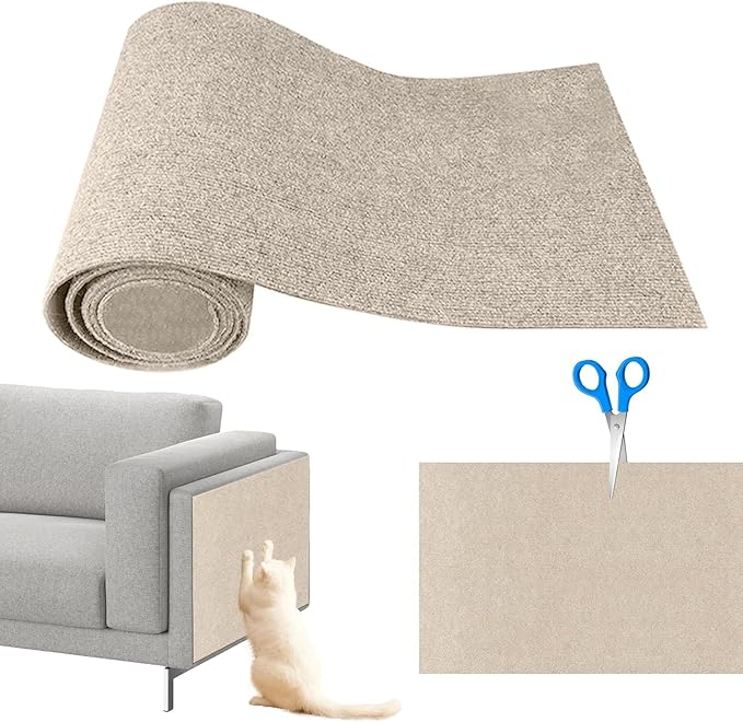 NATUYA Cat Scratcher Mat, 39.4"x15.8" Trimmable Replacement Carpet for Cats Tree Shelves, Self-Adhesive Cats Couch Protector, Easy Use for Wall Furniture and Scratching Post (Cream, 39.4 * 15.8")