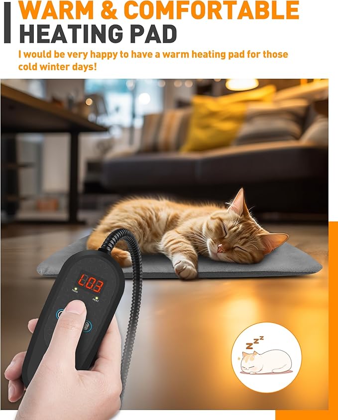 PETNF Pet Heating Pad Temperature Adjustment Cat Dog Heating Pad Anti-bite Puppy with Timer Indoor Waterproof Pet Warming Electric Heated Bed Mat Dog