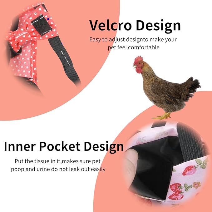 2 Pcs Chicken Diapers Reusable with 2 Pack Rooster Collar, Poultry Diapers Multiple-Used Pet Diapers for Chicks Ducklings and Goslings, Washable Duck Diapers with Bow Tie, Chicken Accessories(Medium)