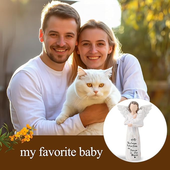 Cat Memorial Gifts, Cat Memorial Gifts for Loss of Cat, Pet Cat Remembrance Gifts, Cat Angel Figurine Statue for Cat Lovers in Memory of Their Beloved Cat(White Angel Cat)