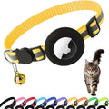 Airtag Cat Collar with Bell, Reflective Nylon Kitten Collar with Apple Air Tag Holder and Breakaway Safety Buckle for Puppy Girl Boy Cats, 3/8" in Width and Lightweight, Yellow