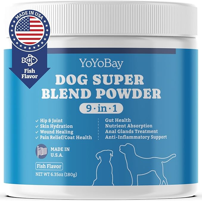 Supplements for Dogs, Dog Supplements Super Blend Powder 9 in 1, Vitamins for Dog, with Iceland Fish Powder, Support Gut Health, Hip and Joint, Multivitamin Support, 6.35oz, Fish Flavor