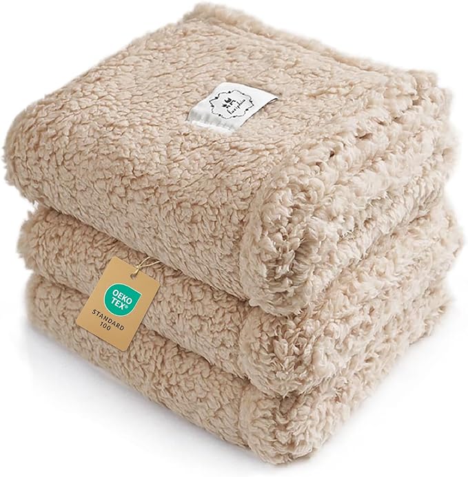 1 Pack 3 Calming Blankets Fluffy Premium Fleece Pet Blanket Soft Sherpa Throw for Dog Puppy Cat Beige Small (23" x16'')