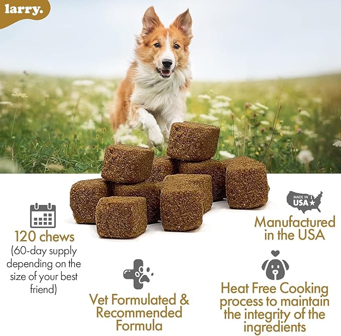 Larry 8-in-1 Multivitamin Dog | Heart, Digestion, Liver, Skin, Coat, & Joint Support for Dogs | Dog Vitamins with Vitamins, Minerals, Omegas, & Glucosamine Chondroitin | 60 Soft Chews
