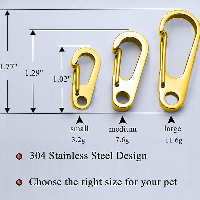 Dog Tag Clips / 2 Pack/Multiple Size 304 Stainless Steel Quick Clip with Rings/Easy Change Dog Cat ID Tag Holder for Small pet Collars and Harnesses.(2 Large Gold)