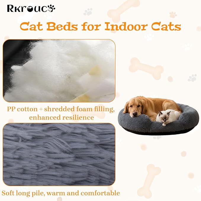 Fluffy Dog Bed Calming Donut Beds for Large Dogs Warming Round Small Medium Pet Nest Cozy Cat Mattress Indoor Washable Puppy Kennel Kittens Sleep Mat (M, 27.5×27.5 inch, Dark Gray)