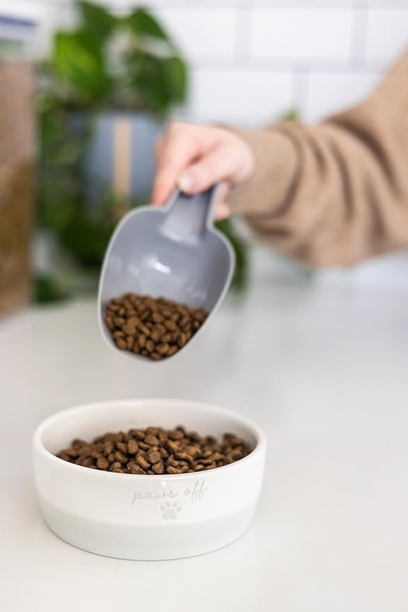 Pearhead Ceramic Paws Off Cat Bowl, Holds 12 oz, Whisker-Friendly Pet Dish for Food and Water, Heavy Non-Slip Base