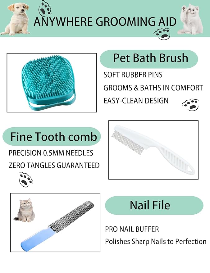 Dog Cat Grooming Kit, Brushes, Dematting Rake and Comb, Nail Clipper, Nail File, Flea Comb (Blue 6 Kits)