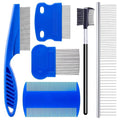 6 Pack Pet Grooming Combs, Stainless Steel Dog and Cat Grooming Combs with Rounded Teeth, Double-Sided Professional Pet Tear Stain Remover for Small, Medium, and Large Pets (Blue)