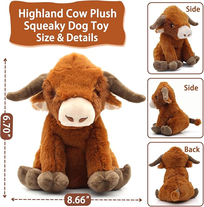 Highland Cow Dog Toy, Squeaky Dog Toys Stuffed Plush Puppy Toy, Interactive Gifts for Small Large Dogs