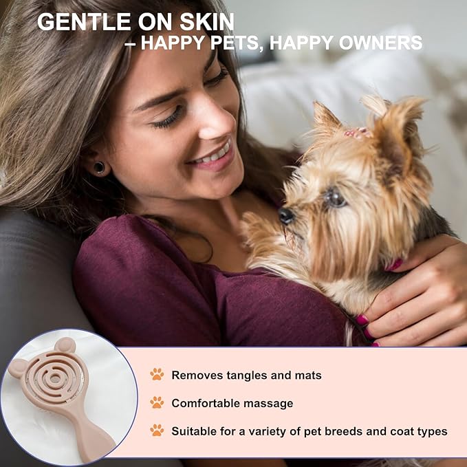 Cat-Ear Design Puppy Brush, Gentle Soft-Bristle Small Dogs Plastic Detangling Grooming Tool, Fit for Yorkie Shih Tzu Maltese Maltipoo (Light Pink)
