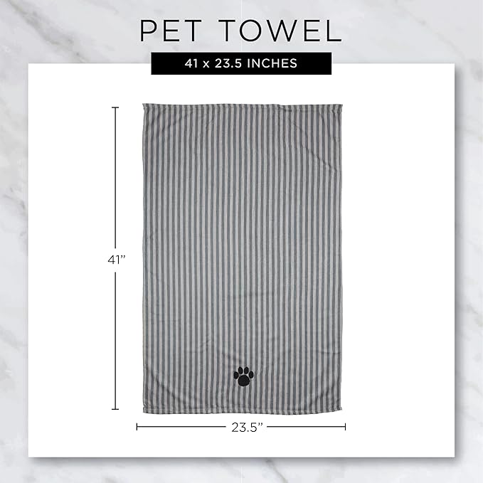 Bone Dry Pet Grooming Microfiber Towel, Embroidered Collection, X-Large,41x23.5", Stonewash Blue