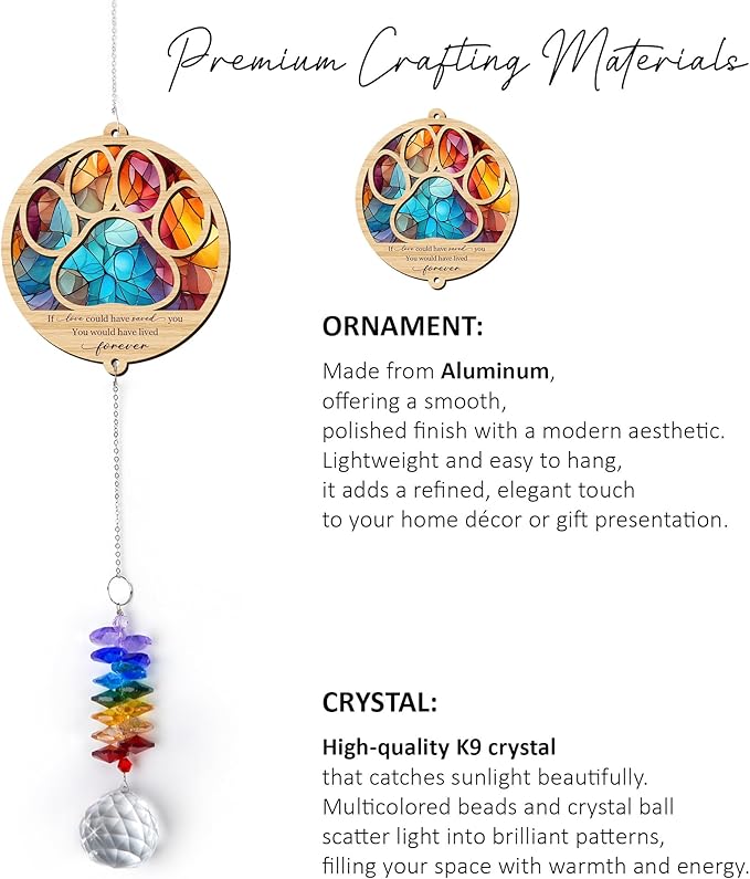 2 Layered Ornament Suncatcher - Pet Memorial Suncatcher - Dogs Sympathy Hanging Ornament - Paw Ornament for Loss of Pet - Mother's Day Father's Day Birthday Gifts for Dog Lover