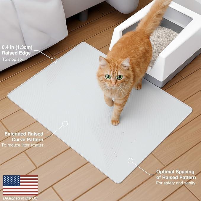 Cat Litter Box Mat - XL Extra Large Size 40 x 30 in, Water Proof, Kitty Litter Trapping Mat, Easy to Clean, Scatter Control, Odorless, Pet Supplies for Indoor Cats, Light Gray
