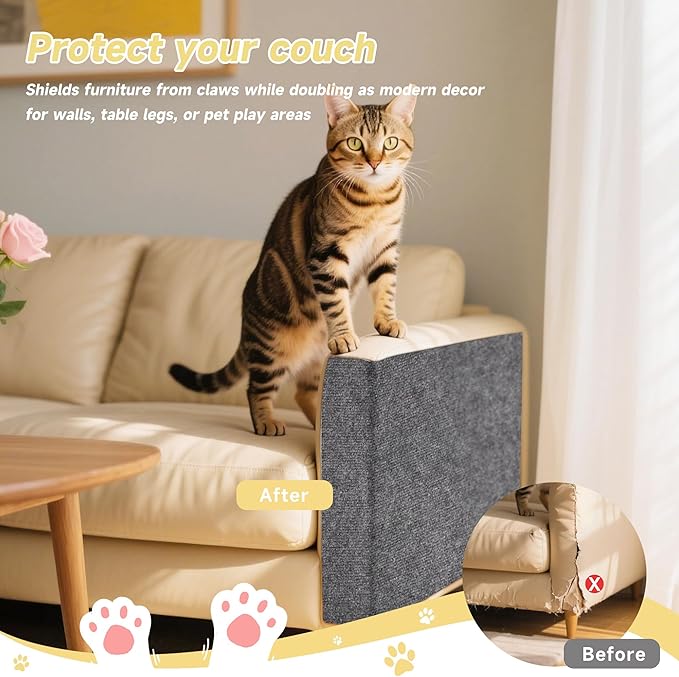 Cat Scratch Furniture Protector, 39.3''x15.8'' Trimmable DIY Self-Adhesive, Durable Corner Scratcher Couch Protectors from Cat Claws for Sofa, Tree Shelves & Scratching Posts (Dark Gray)