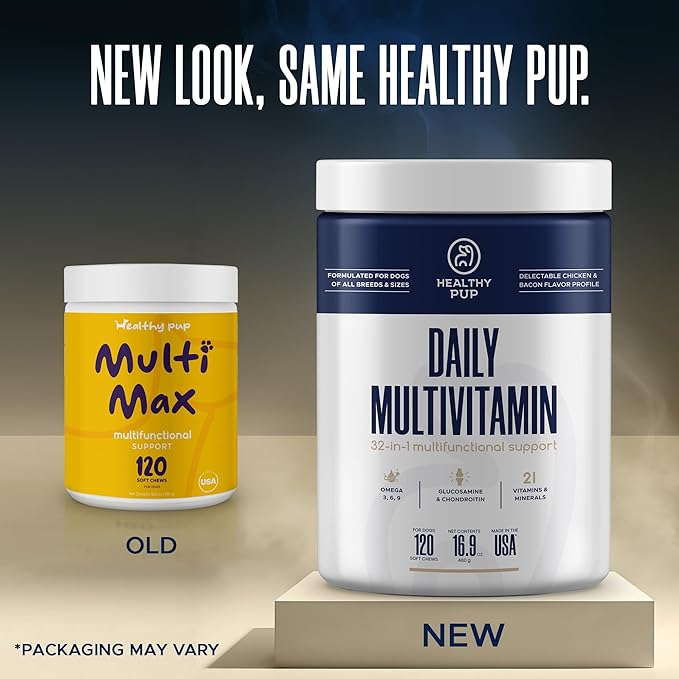 Dog Multivitamin Supplement - 120 Soft Chew Dog Vitamins and Supplements with Omega, Probiotics, Glucosamine, and More - for Small, Large, and Senior Dogs