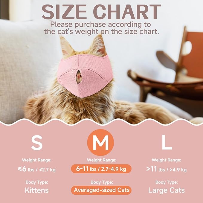 BARKLESS Cat Calming Muzzle for Grooming & Nail Trimming, Oxford Muzzle with Shading Design to Help Calm The Cat Down, Soft Head Cover to Prevent Biting & Scratching (Pink, M)