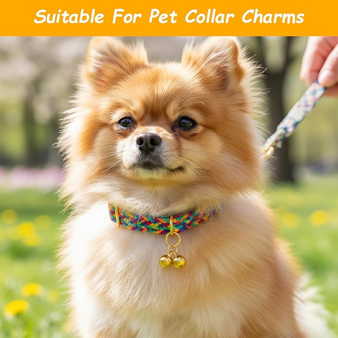 2 Pcs Gold Bell for Dog Collar, Anti Lost Dog Bells, Hanging Ring Cat Bell Charms for Collar, Jingle Bells for Dogs and Cats, Pet Pendant Accessories for Gift