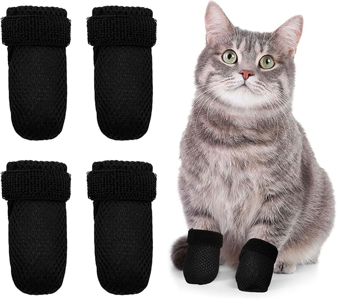 4Pcs Anti Scratch Cat Booties, Cat Anti-Scratch Shoes, Mesh Breathable Shoes for Bathing, Nursing, and Grooming