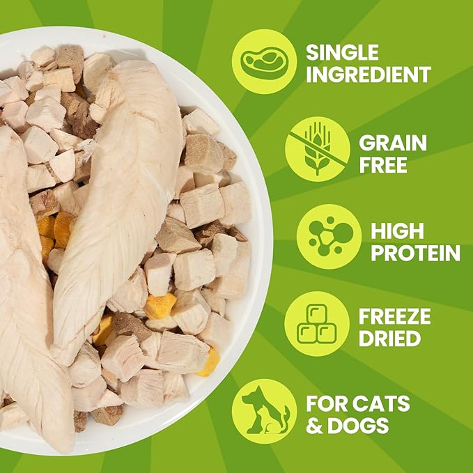 OPET Freeze Dried Treats for Dogs & Cats, High Protein, Bite-Sized, Freeze Dried Chicken Breast+Chicken Liver+Egg Yolk+Duck Breast 4 in 1 Addictive-Free Traning Snacks, Sealed Box(1.1Lb)