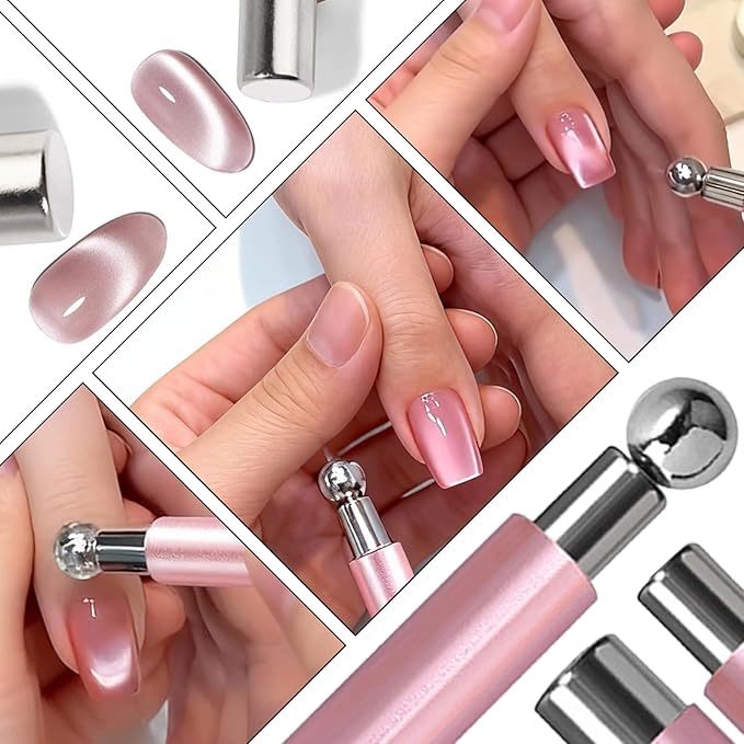 DANNEASY 9pcs Cat Eye Magnet Set, 3-in-1 Heart Magnet for Nails, Strong Cylindrical Magnet with Scissor-Shaped/Y-Shaped Brackets/Bunny-Shaped Plates for French Heart Bunny Cat Eye Nail Art Effect