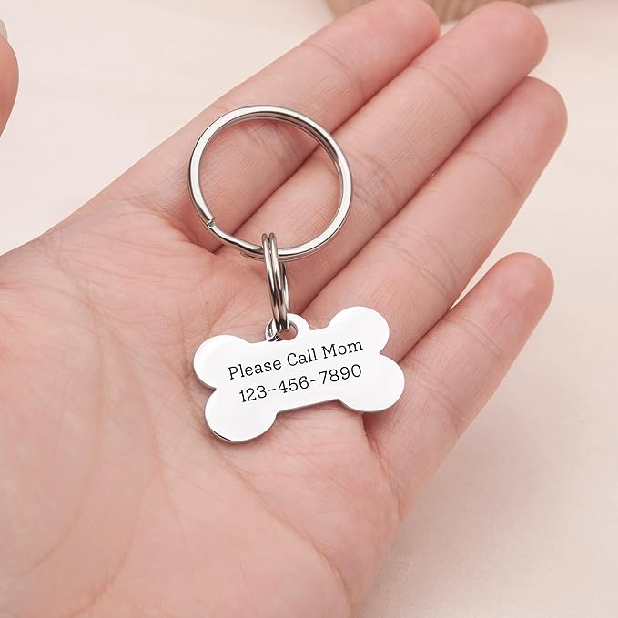 Anavia Small Size Dog Cat ID Tags, Small/XS Personalized Color Plated Stainless Steel Puppy Kitten Name Tags, Customized Engraved Nameplate Pet Collar Tag (Blue, Bone)