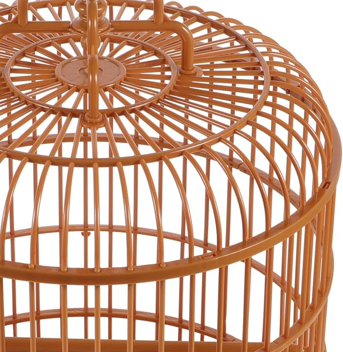 VILLCASE Round Bird Cage for Small Birds, 9.8" X 17.6 “ Plastic Travel Carrier for Parakeets Budgies Finches, Vintage Hanging Style Birdcage Prop with Feeder Cups for Vet Visits & Decor Snap-Fit