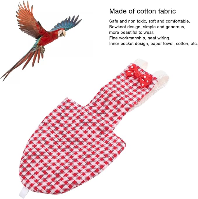 Bird Diaper Red Cotton Adjustable Parrots Pilot Suit for Macaw Budgies Safe Soft Comfortable for Parakeet 1x Bird Diaper (L Red Plaid)