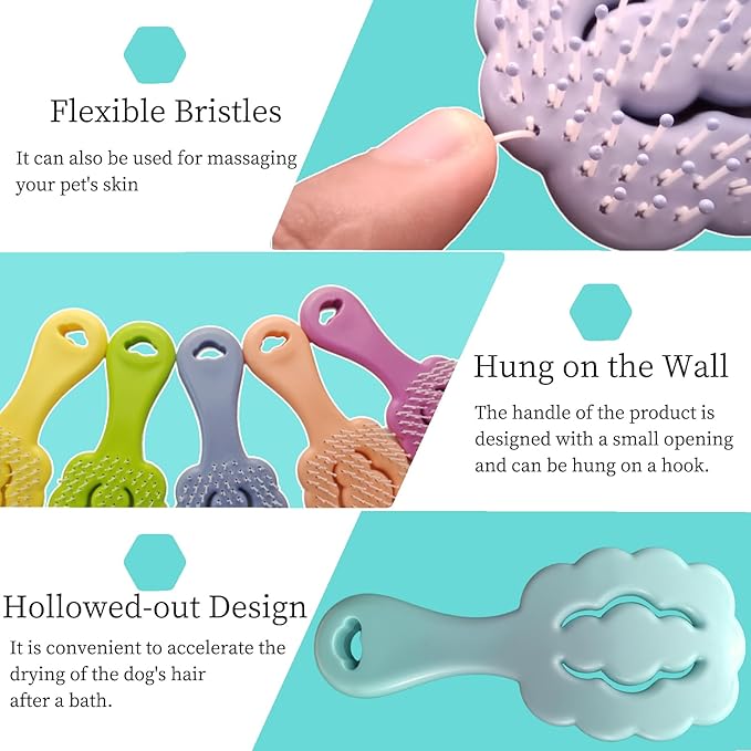 Cloud-Shaped Soft Bristle Small Dog Brush - Hollow Back Design for Easy Grooming - Ideal for Yorkie, Shih Tzu, Maltese Maltipoo Pomeranian- Puppy Essentials, Pet Hair Removal Essentials (Sky Blue)