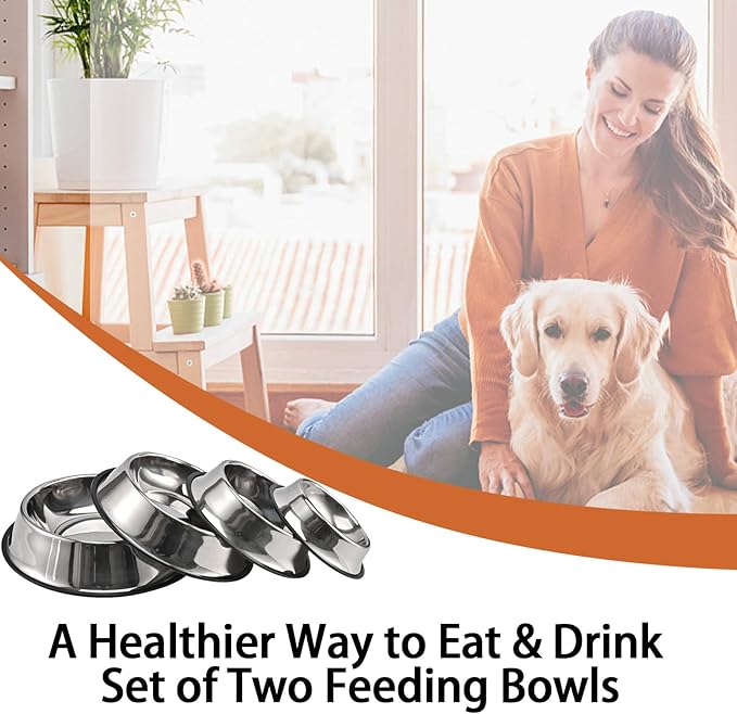 2Packs Stainless Steel Dog Bowl with Anti-Skid Rubber Base for Small/Medium/Large Pet, Perfect Dish, Pets Feeder Bowl and Water Bowl Perfect Choice for Dog Puppy Cat and Kitten (16oz)