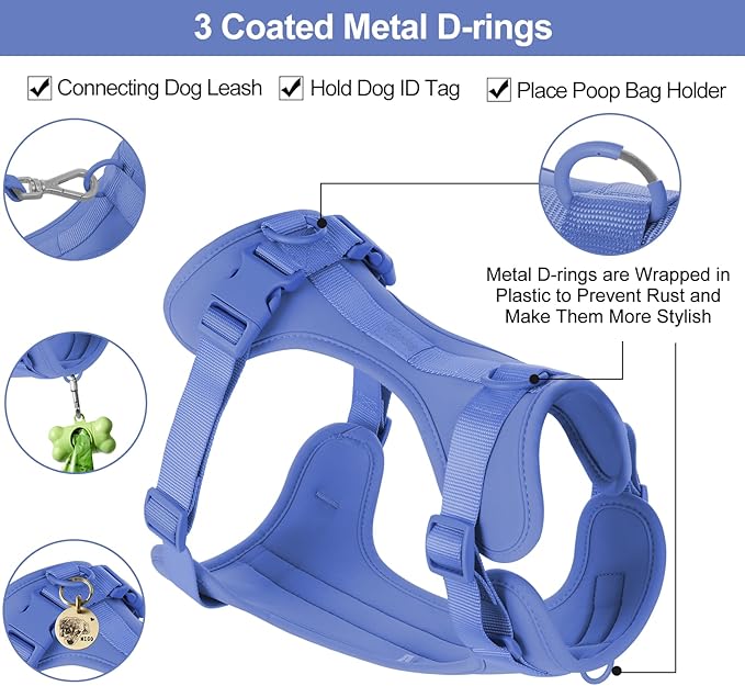 Wisedog No Pull Lightweight Dog Vest Harness with Soft and Comfortable Cushion, Breathable Mesh, for Small Medium Large Dogs Walking (L(Neck: 16.15"-20.86";Chest: 24.02"-38.19"), Blue)