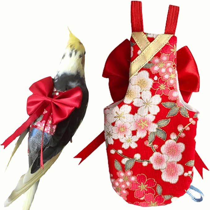 Bird Flight Suits Diapers, Parrot Flight Suits Diapers for Quaker Parakeets Cockatiels Flight Suits, Parrot Clothes (Red,Sulphur-Crested Cockatoo)