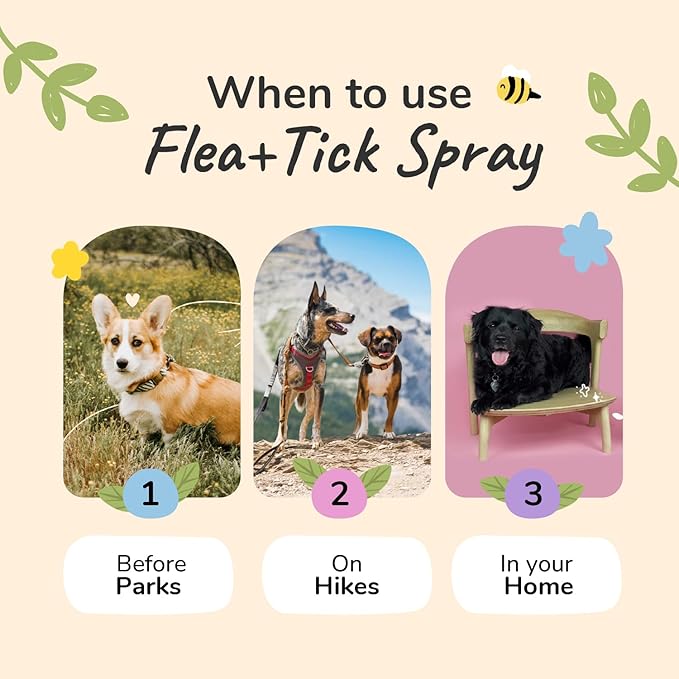 kin+kind Flea and Tick Spray for Dogs – Plant Based Flea Spray with Rosemary, Lavender & Cedarwood Oil – Pet Supplies for Bugs and Pests – Flea & Tick Pet Spray Prevention 12 fl oz