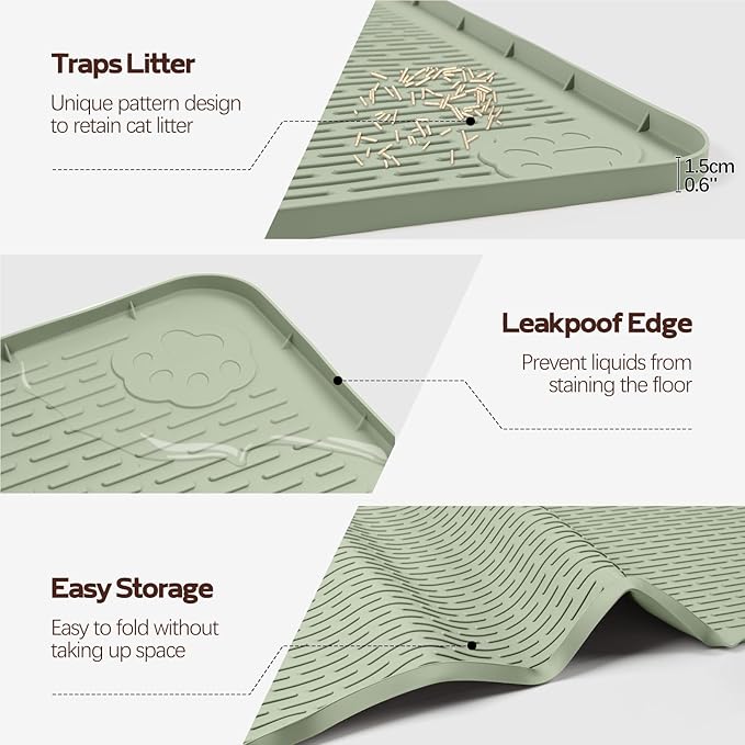 Cat Litter Mat, XL Extra Large 57" x 40" Silicone Mat Litter Trapping Mat for Scatter Control, Soft on Kitty Paws, Easy to Clean (Green)